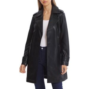 Avec Les Filles Women's Faux Leather Open Front Trench Coat NWT